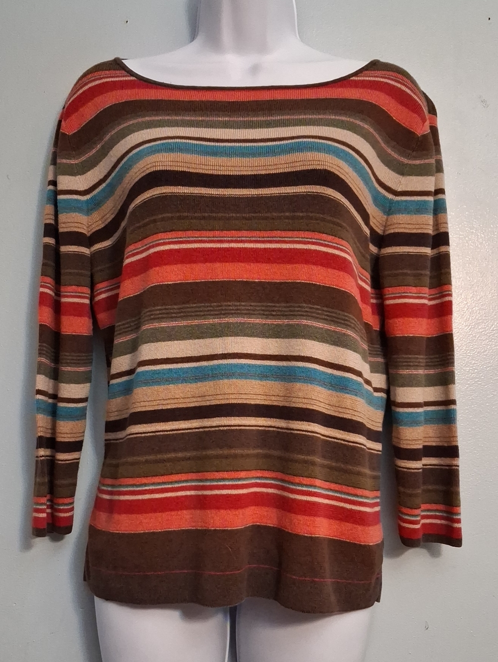 Jones New York Size L Womdn's Striped Multicolor Boatneck Sweater Top